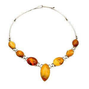 Vintage Baltic Amber & Sterling Silver Necklace 16 Inches